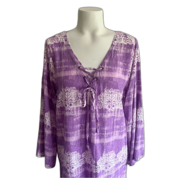 Margaritaville Batik Lace Rayon Purple Swim Cover Up Tunic L Large - Picture 11 of 11